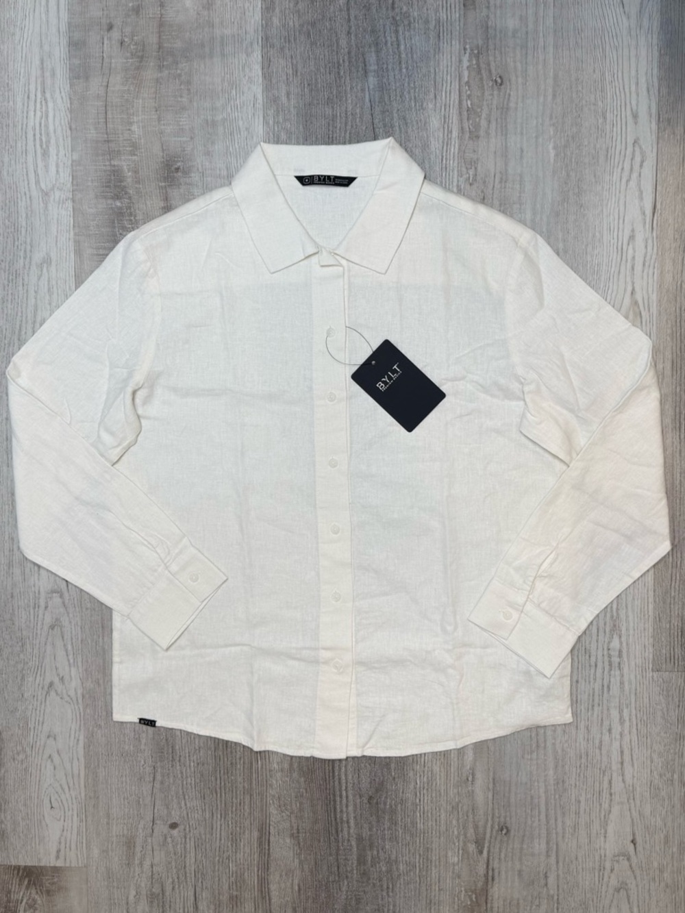 BYLT Premium Basics Women's Linen White Button Down Shirt Size M NWT
